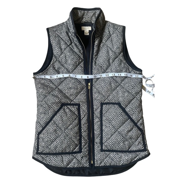 J Crew Herringbone Quilted Puffer Vest Womens XXS Sleeveless Black Beige - Picture 5 of 6